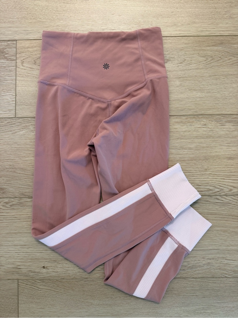 Athleta Dusty Rose Kids Leggings with Light Pink Rib Panels